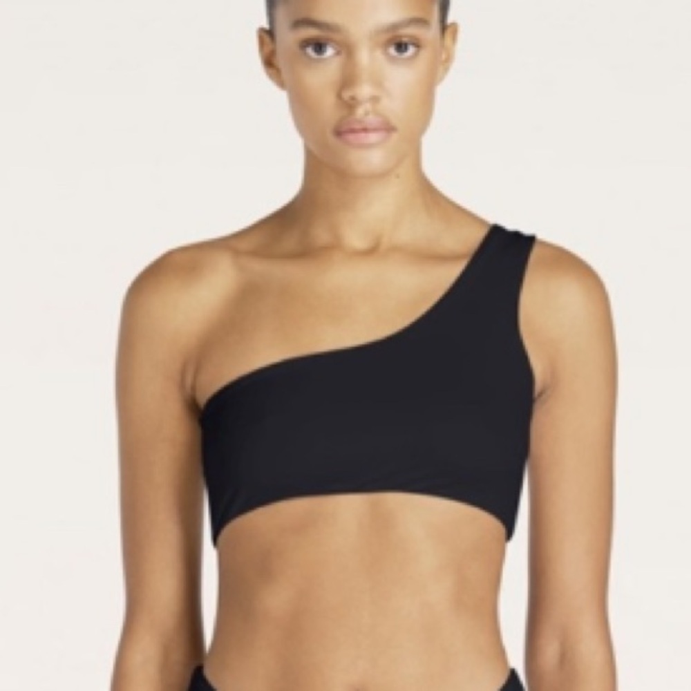 Aexae Swim NWT 2-Piece One Shoulder Bikini Swimsuit Black M Bottom L Top Classic - Picture 7 of 15